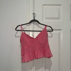 Chic Pink Ruffle Hem Tank Top